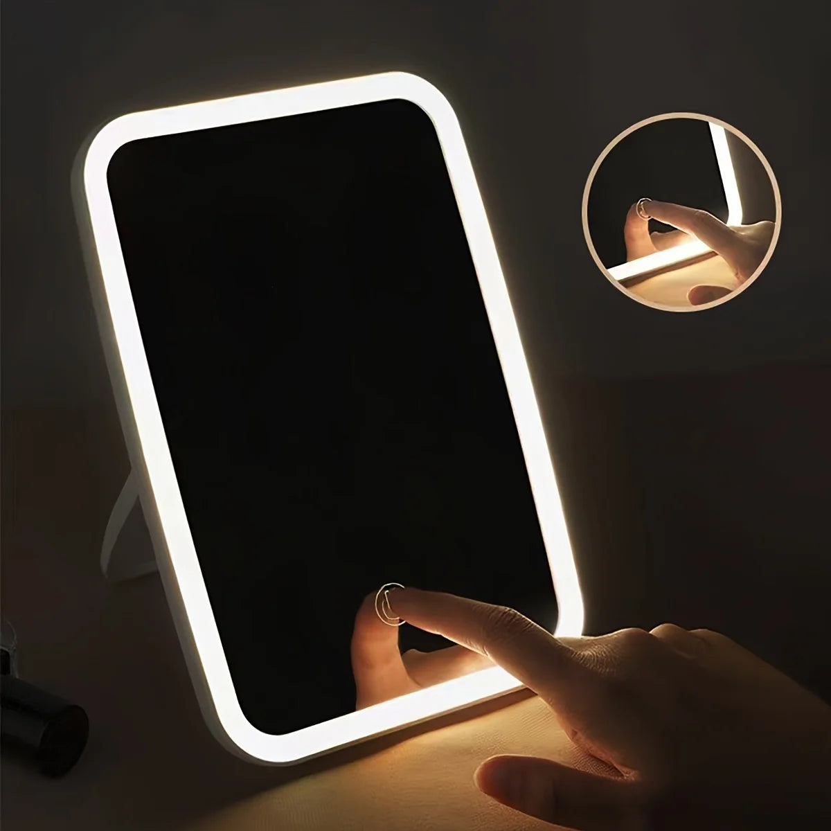 Miroir de maquillage à LED avec capteur tactile et éclairage 3 couleurs