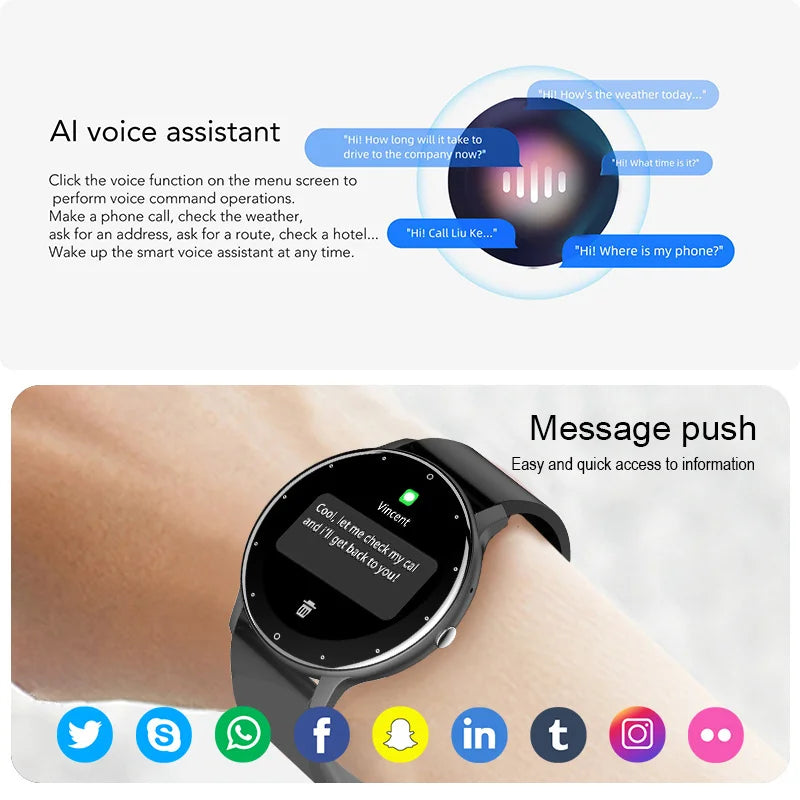 ⌚ Montre Connectée LIGE pour Femmes et Hommes – Écran Tactile Complet, Bluetooth 5.2, Appels, Étanche IP67, Tracker Fitness et Sport, Modèle ZL02 IOS samsung