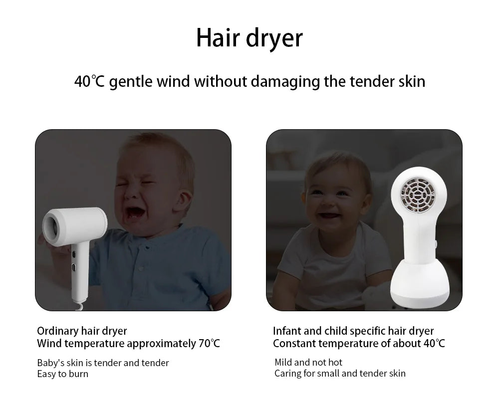 Sèche-cheveux sans fil pour enfants, petit diffuseur universel 60 W, silencieux, température constante, pour cheveux et fesses