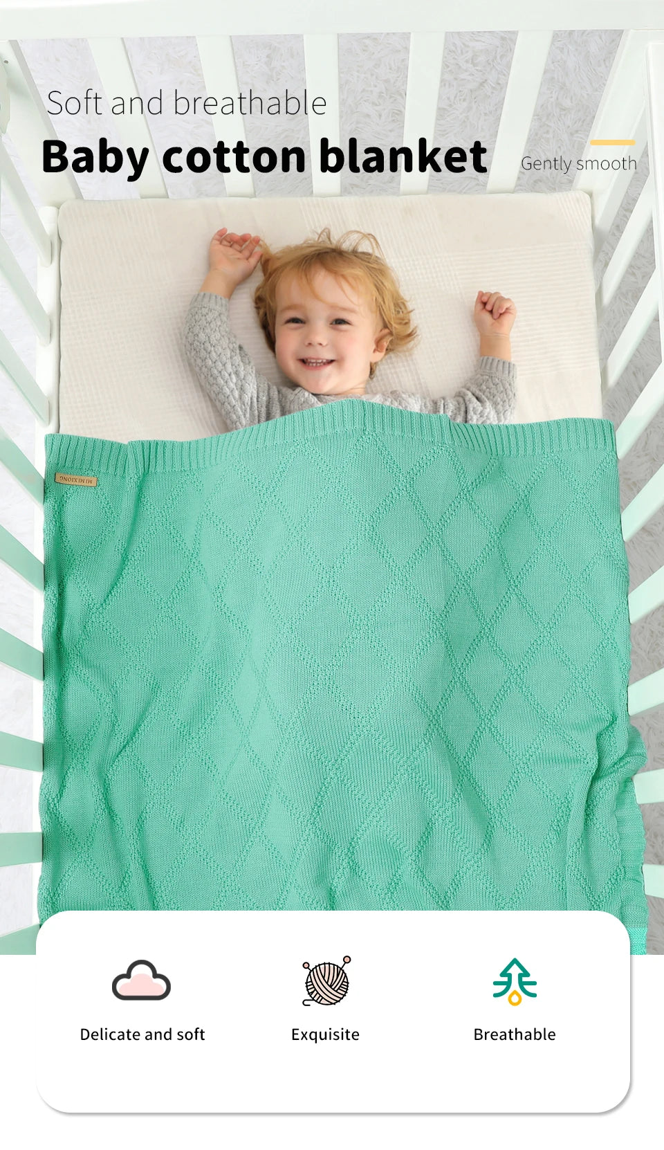 Couverture Bébé en Coton Super Douce – 90 x 70 cm