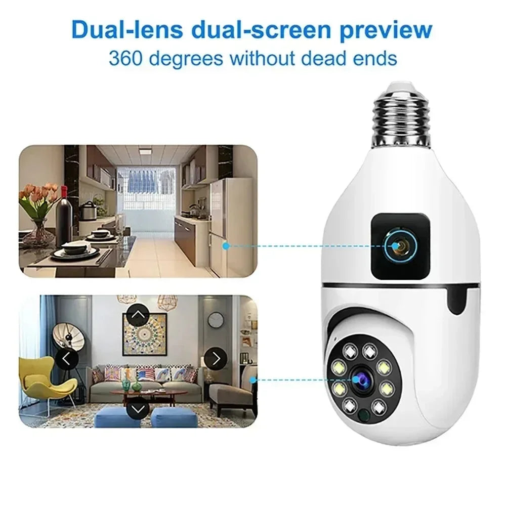 Caméra de Surveillance WiFi Ampoule E27 8MP – Vision Nocturne Couleur, Zoom 8X, Détection de Mouvement Humaine AI – Caméra Sécurité Intérieure 360°, Moniteur Bébé Intelligent