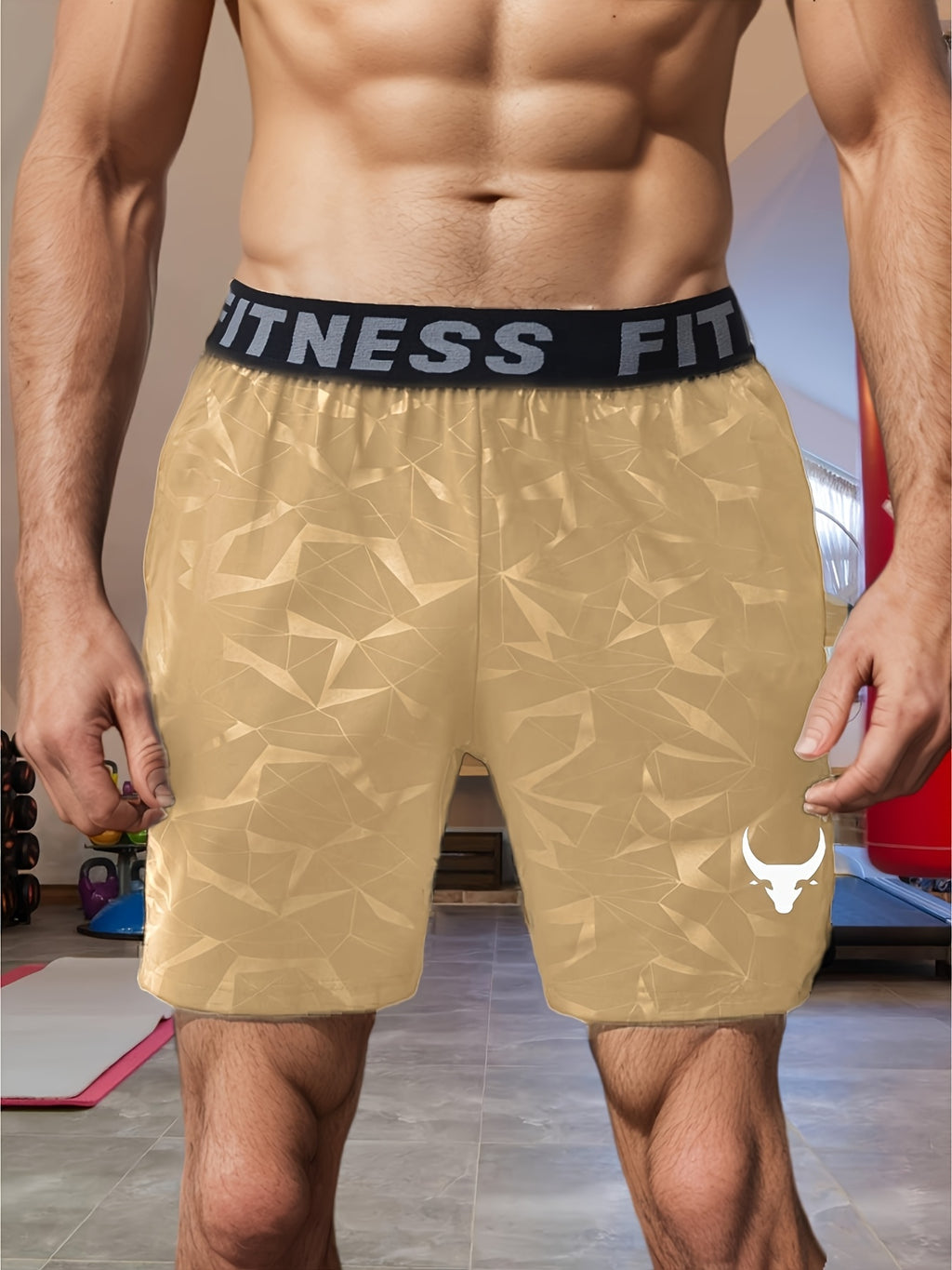 Shorts de Sport Homme "S's FINE" – Gris, Polyester Séchant Rapidement avec Motif MMA Sport