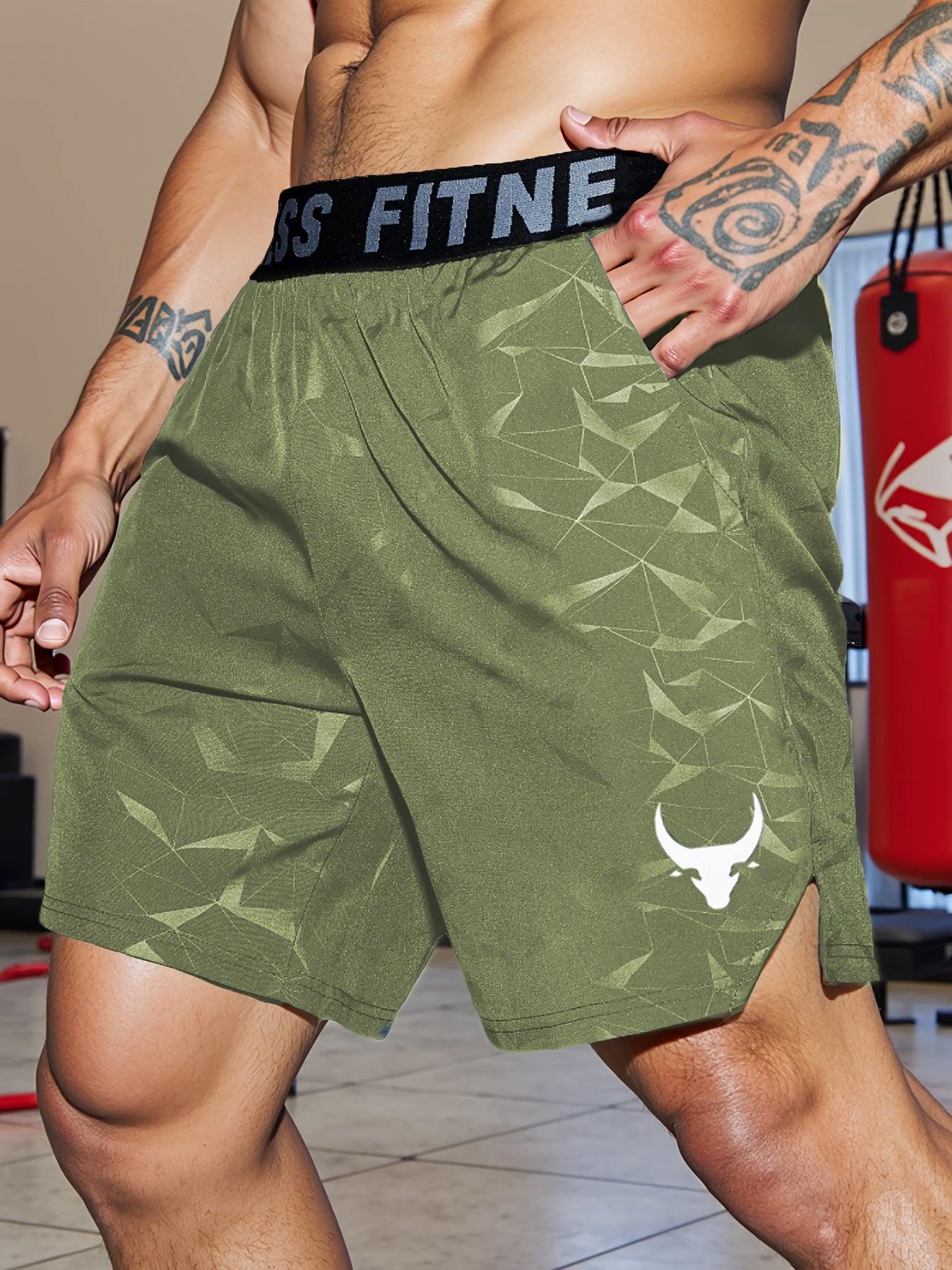 Shorts de Sport Homme "S's FINE" – Gris, Polyester Séchant Rapidement avec Motif MMA Sport