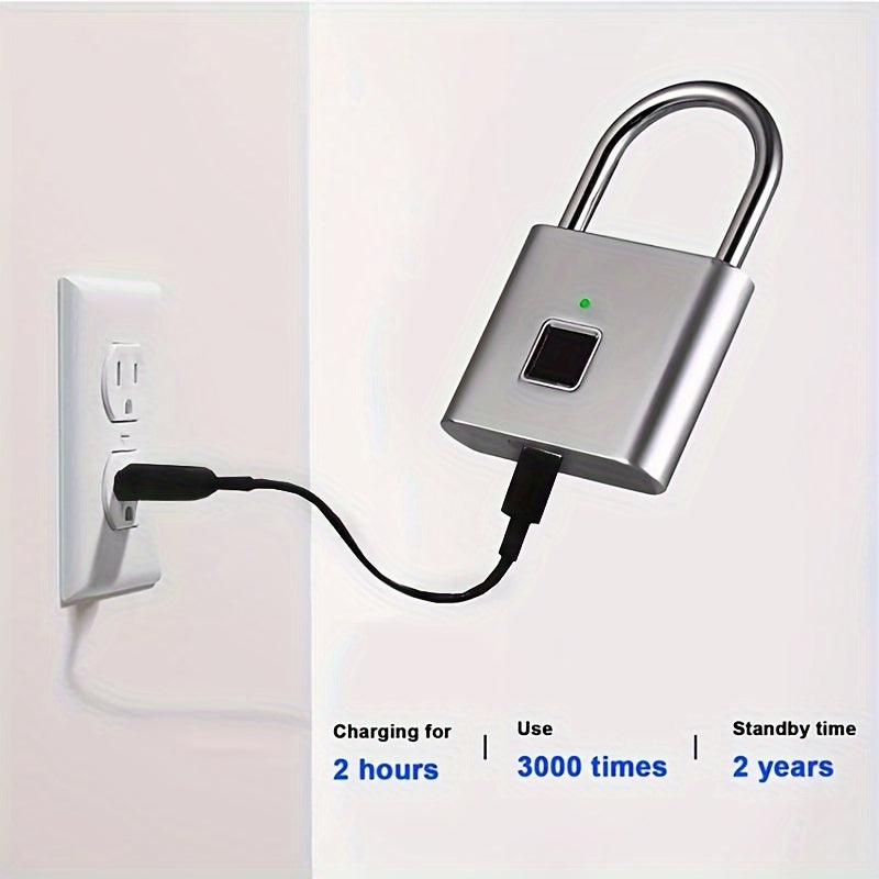 Cadenas Intelligent Compact à Empreinte Digitale – Étanche, Sans Clé, Rechargeable USB, Aluminium Léger