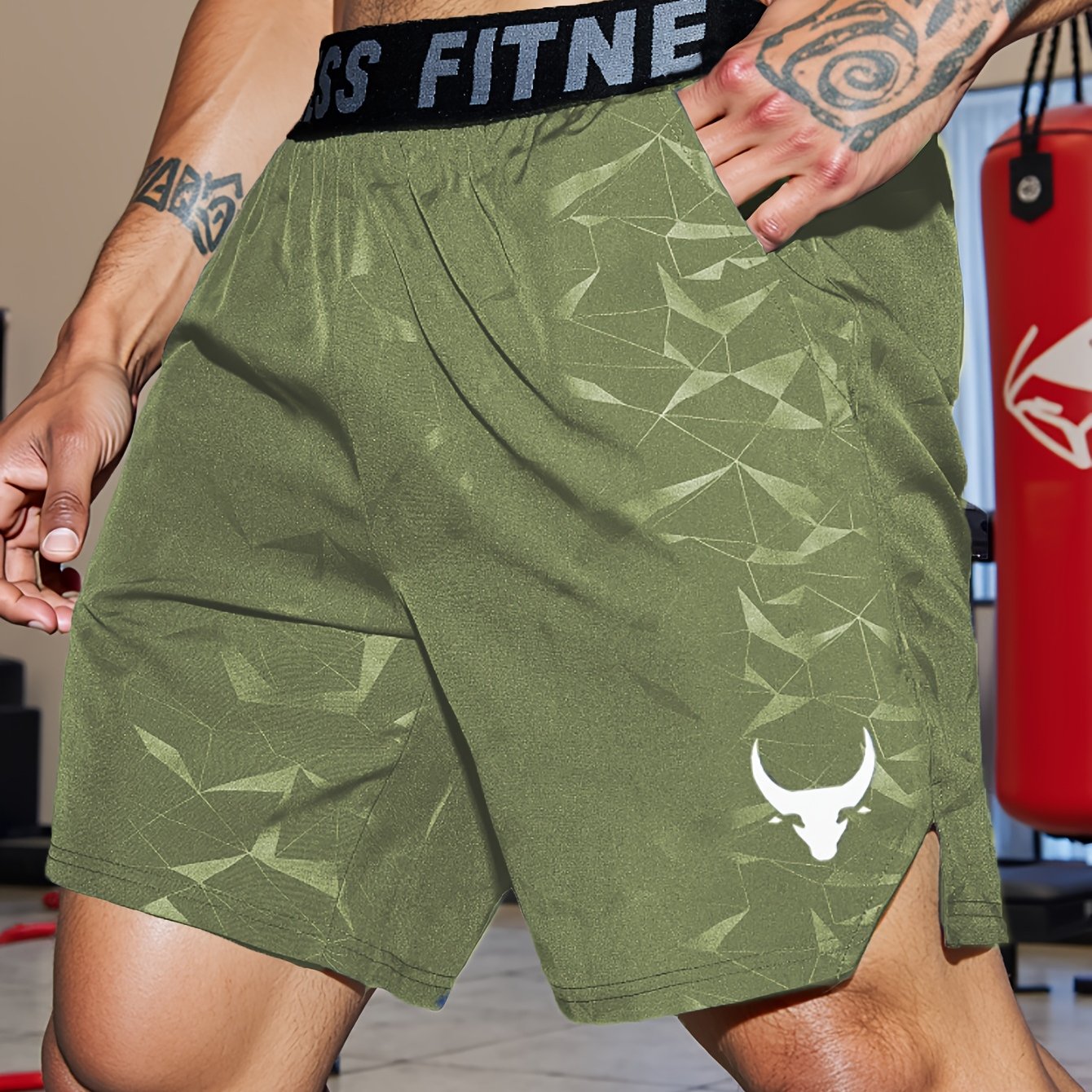 Shorts de Sport Homme "S's FINE" – Gris, Polyester Séchant Rapidement avec Motif MMA Sport