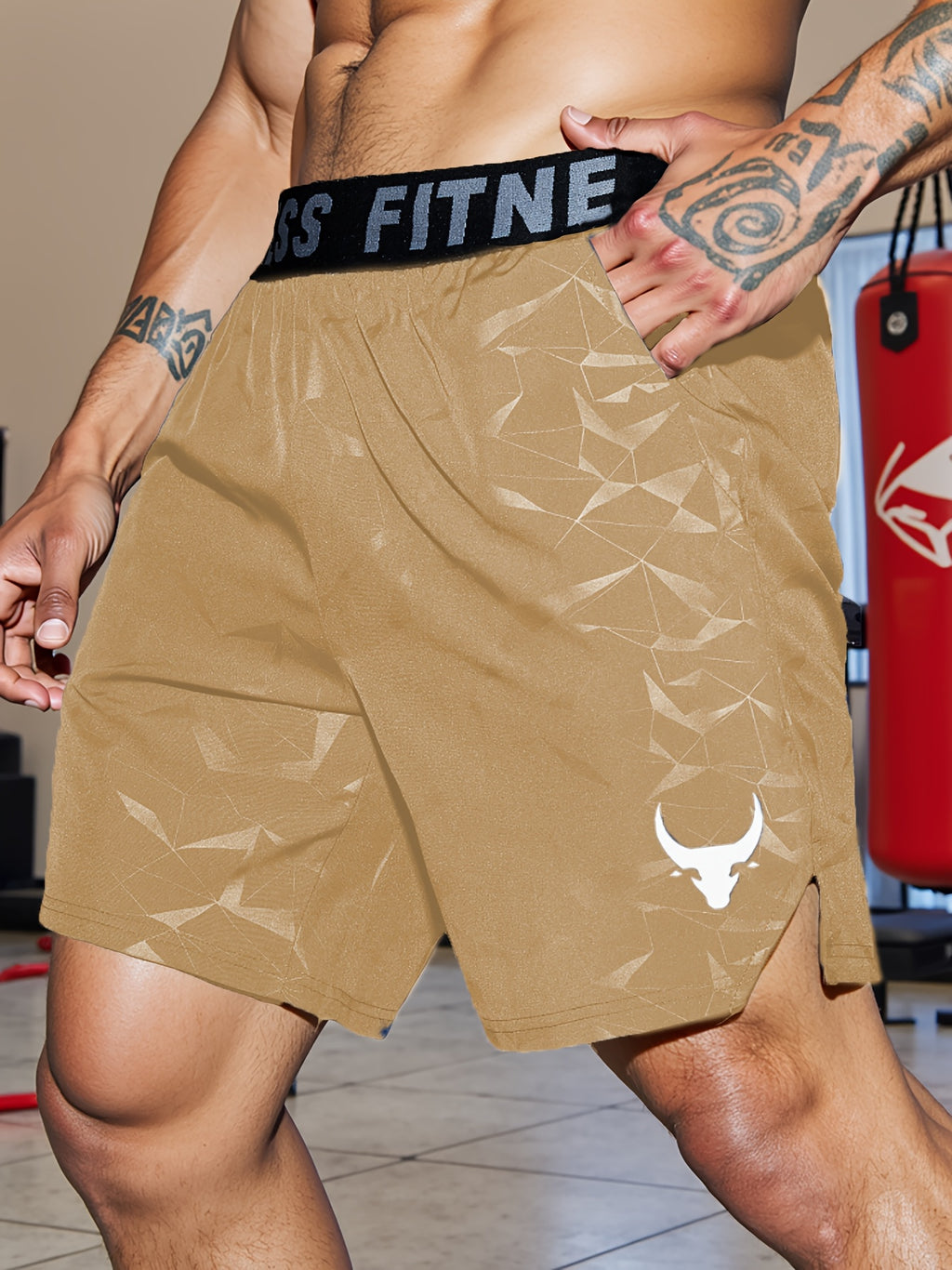 Shorts de Sport Homme "S's FINE" – Gris, Polyester Séchant Rapidement avec Motif MMA Sport