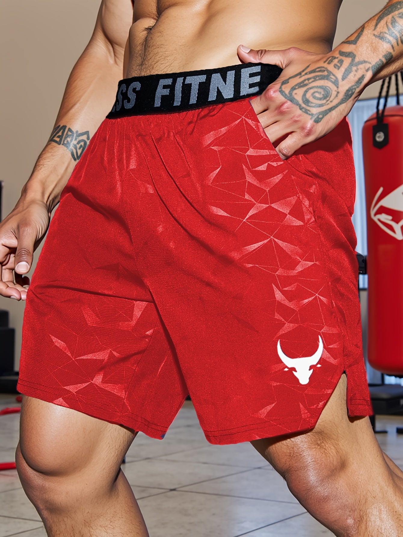 Shorts de Sport Homme "S's FINE" – Gris, Polyester Séchant Rapidement avec Motif MMA Sport