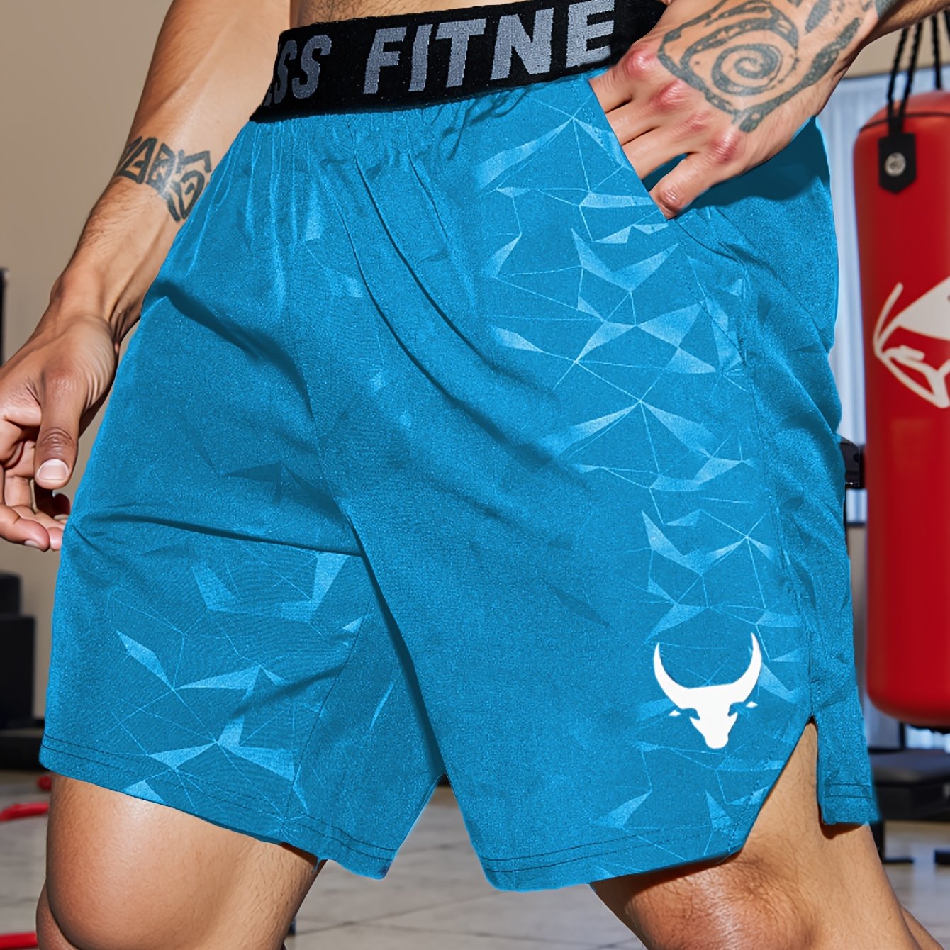Shorts de Sport Homme "S's FINE" – Gris, Polyester Séchant Rapidement avec Motif MMA Sport
