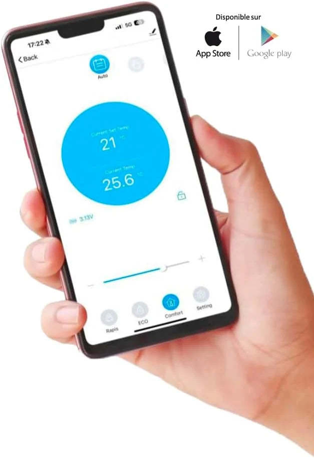 Application Powernity sur smartphone : réglage de la température et des modes Auto, Éco, Confort